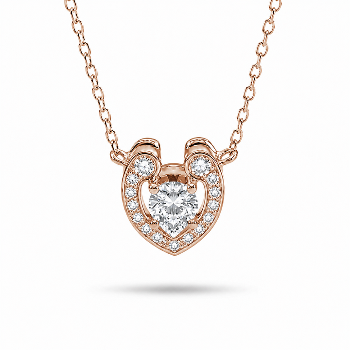 6mm, 0.4ct Round Cut Lab Diamond Open Heart Pendant Necklace