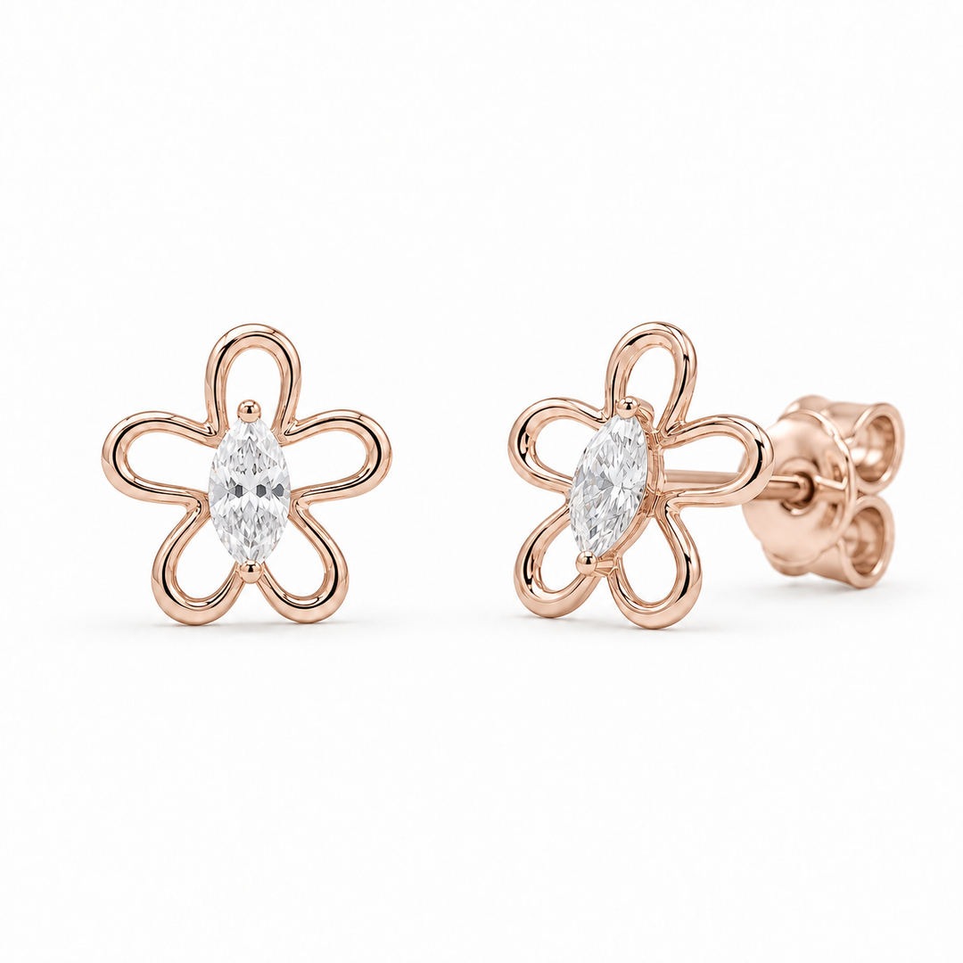 Marquise Lab Diamond Floral Outline Earrings in 14K Rose Gold