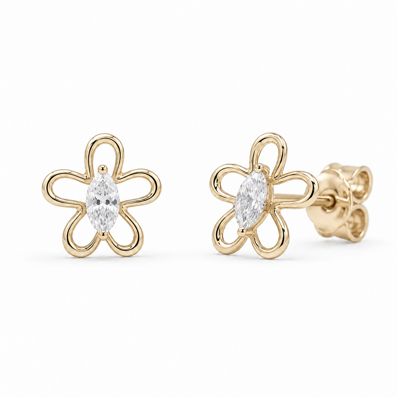 Marquise Lab Diamond Floral Outline Earrings — 0.65ctw