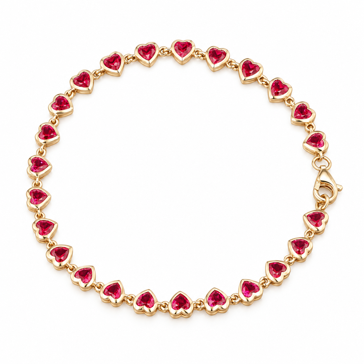 Bezel-Set Heart Lab Ruby Bracelet — 8ctw (3mm)