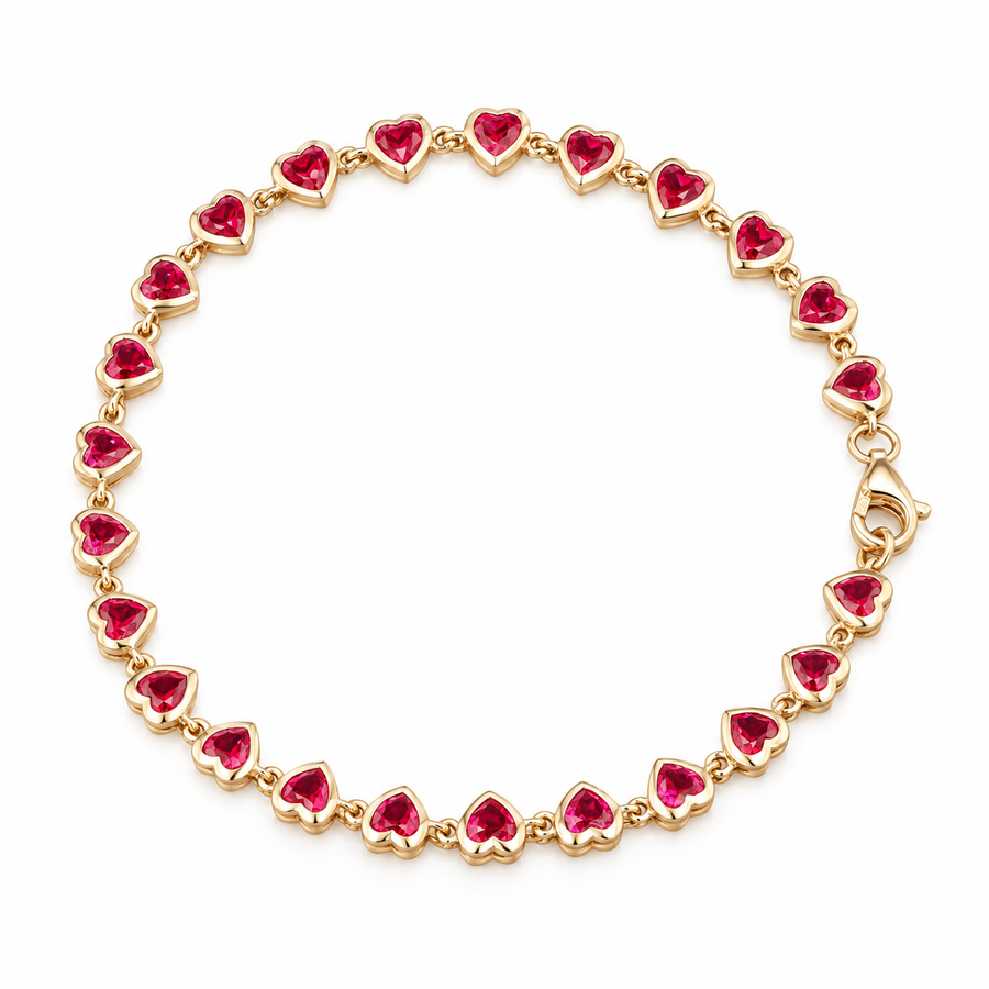 Bezel-Set Heart Lab Ruby Bracelet — 8ctw (3mm)