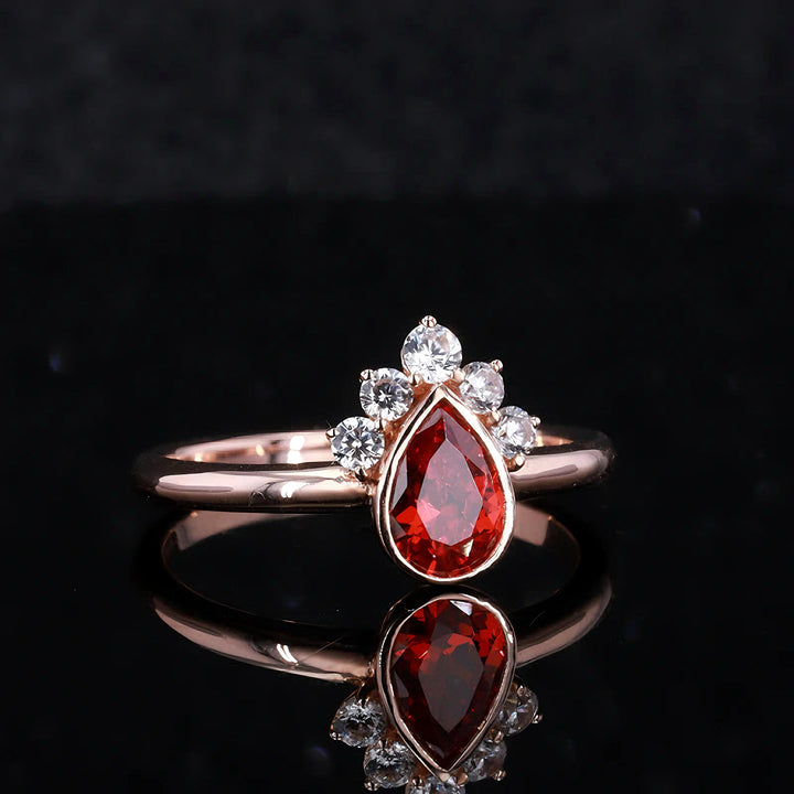7x10mm, 3.00ct Pear Lab-Grown Red Ruby Ring with Diamond Accents in 14K Rose Gold