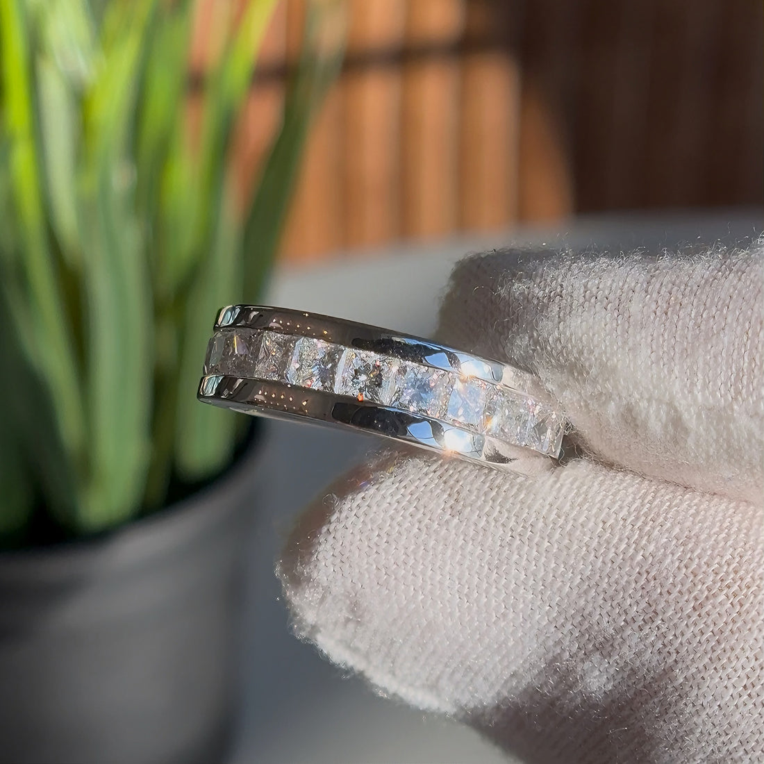 Princess-cut lab diamond channel-set half-eternity band, 6.5mm, view 6