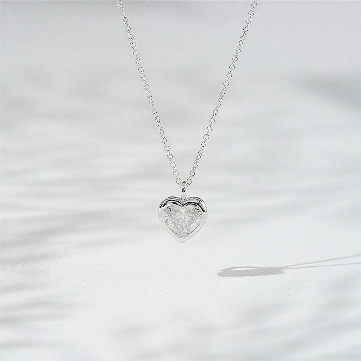 1.00ct Heart-Cut Diamond Bezel Pendant Necklace in 18K White Gold (7mm)