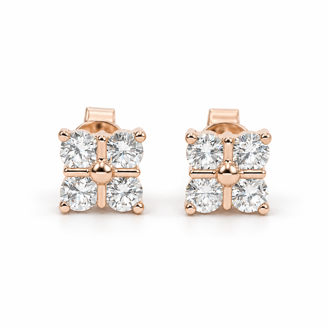 Four-Stone Lab Diamond Bar Stud Earrings in 14K Rose Gold