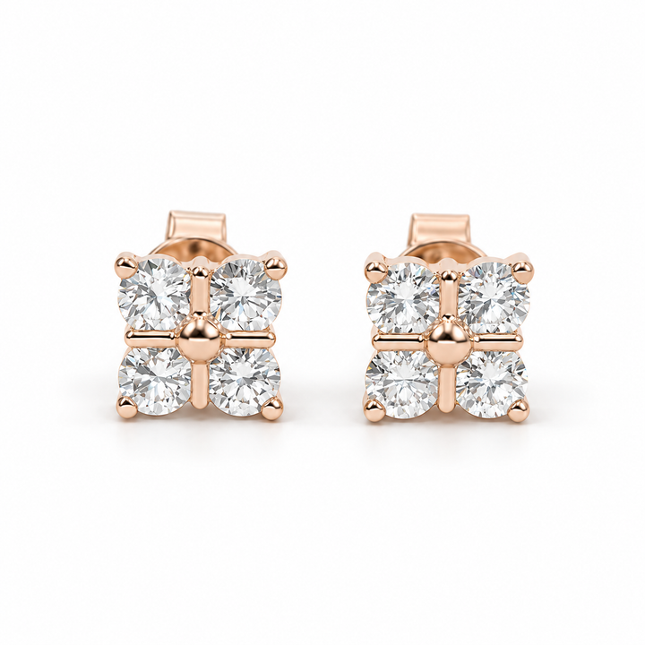 Four-Stone Lab Diamond Bar Stud Earrings in 14K Rose Gold