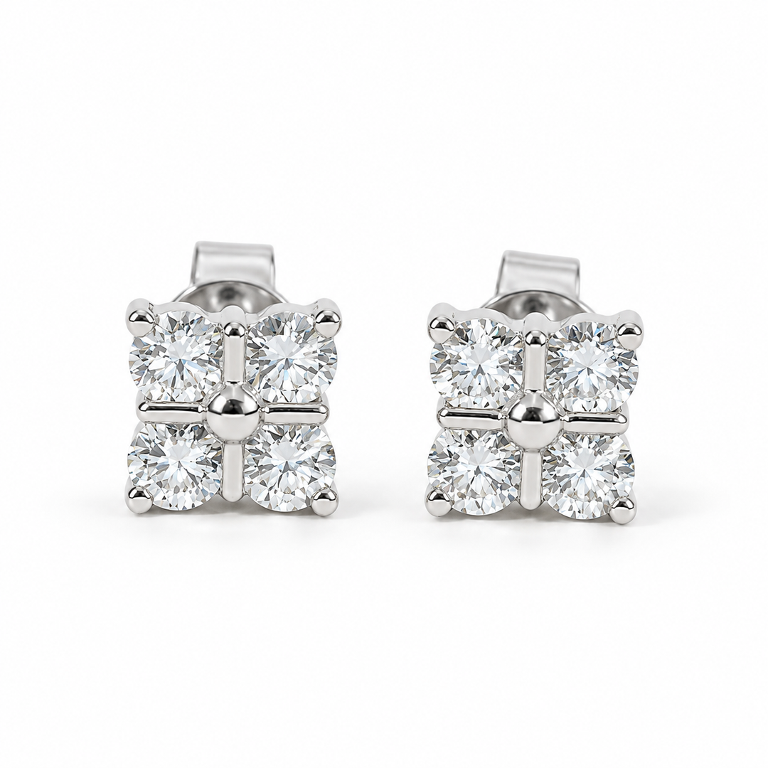 Four-Stone Lab Diamond Bar Stud Earrings in 14K White Gold