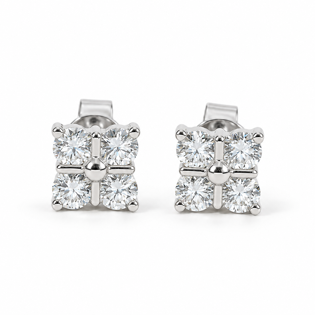 Four-Stone Lab Diamond Bar Stud Earrings in 14K White Gold