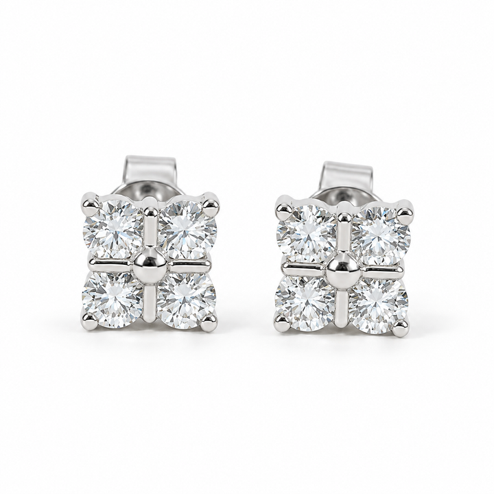 Four-Stone Lab Diamond Bar Stud Earrings in 14K White Gold