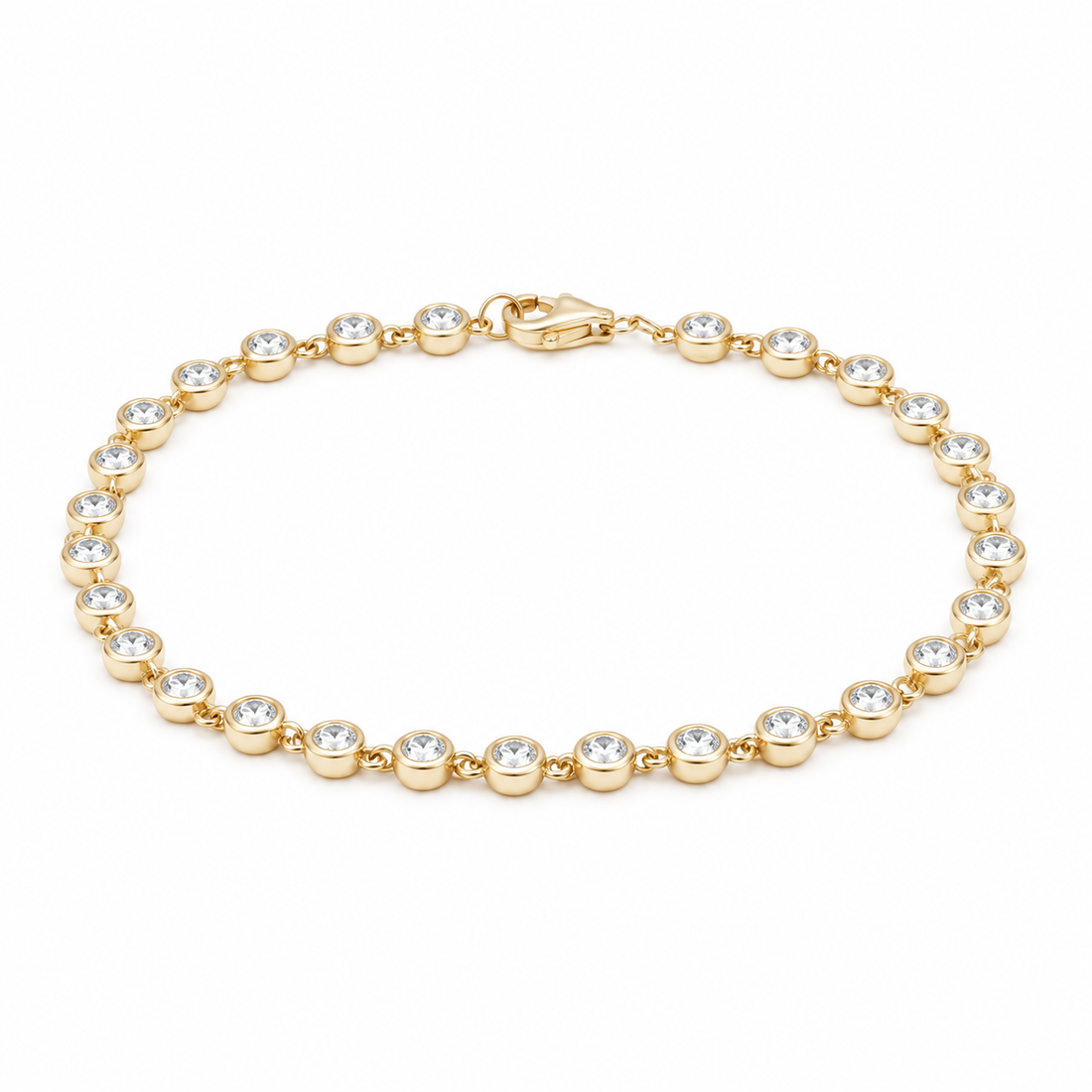 Bezel-Set Round Lab Diamond Tennis Bracelet, 2.5ctw (3mm) on a white background