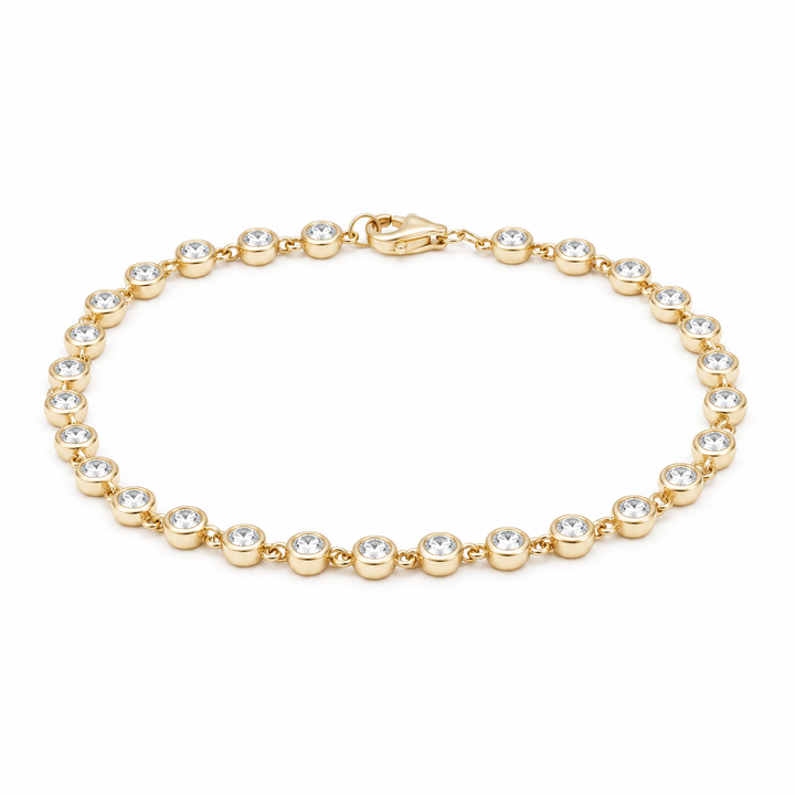 Bezel-Set Round Lab Diamond Tennis Bracelet, 2.5ctw (3mm) on a white background