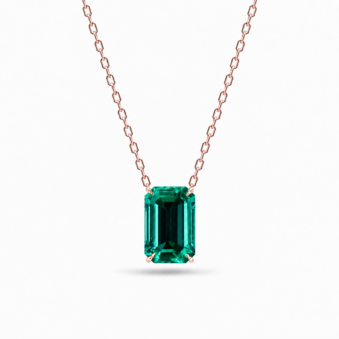 5x7mm, 1.00ct Lab-Grown Colombian Emerald Classic Pendant with Rolo Necklace in 14K Yellow Gold