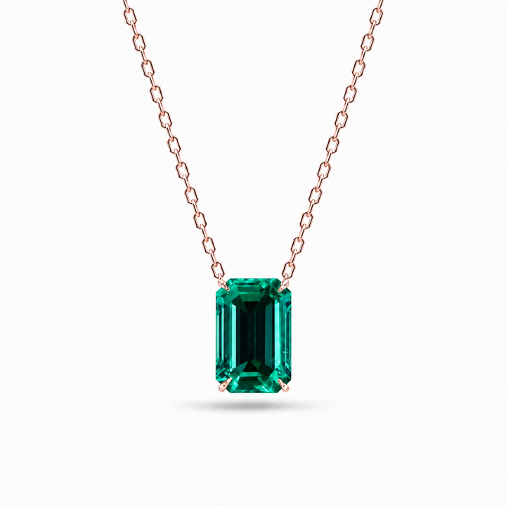 5x7mm, 1.00ct Lab-Grown Colombian Emerald Classic Pendant with Rolo Necklace in 14K Yellow Gold