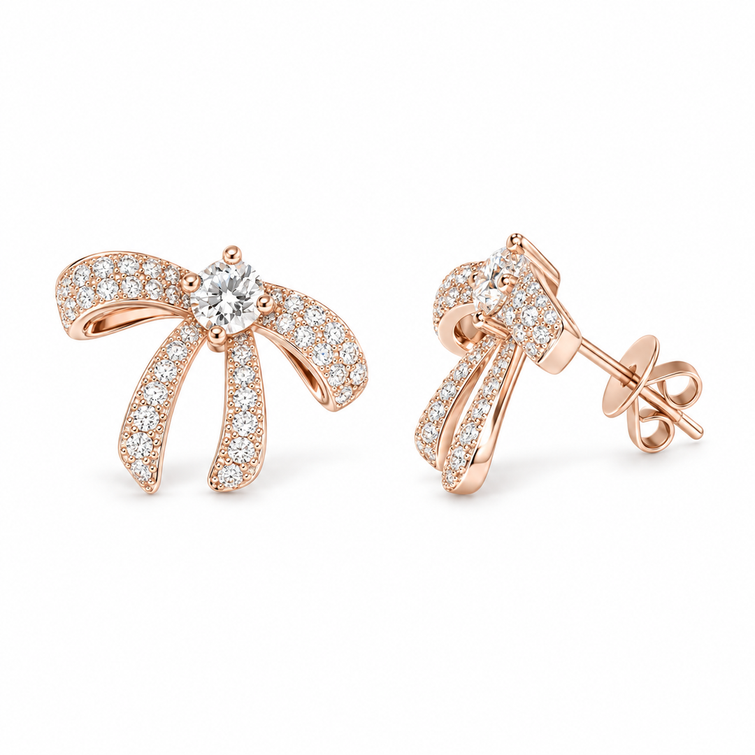 Pavé Ribbon Lab Diamond Earrings in 14K Rose Gold