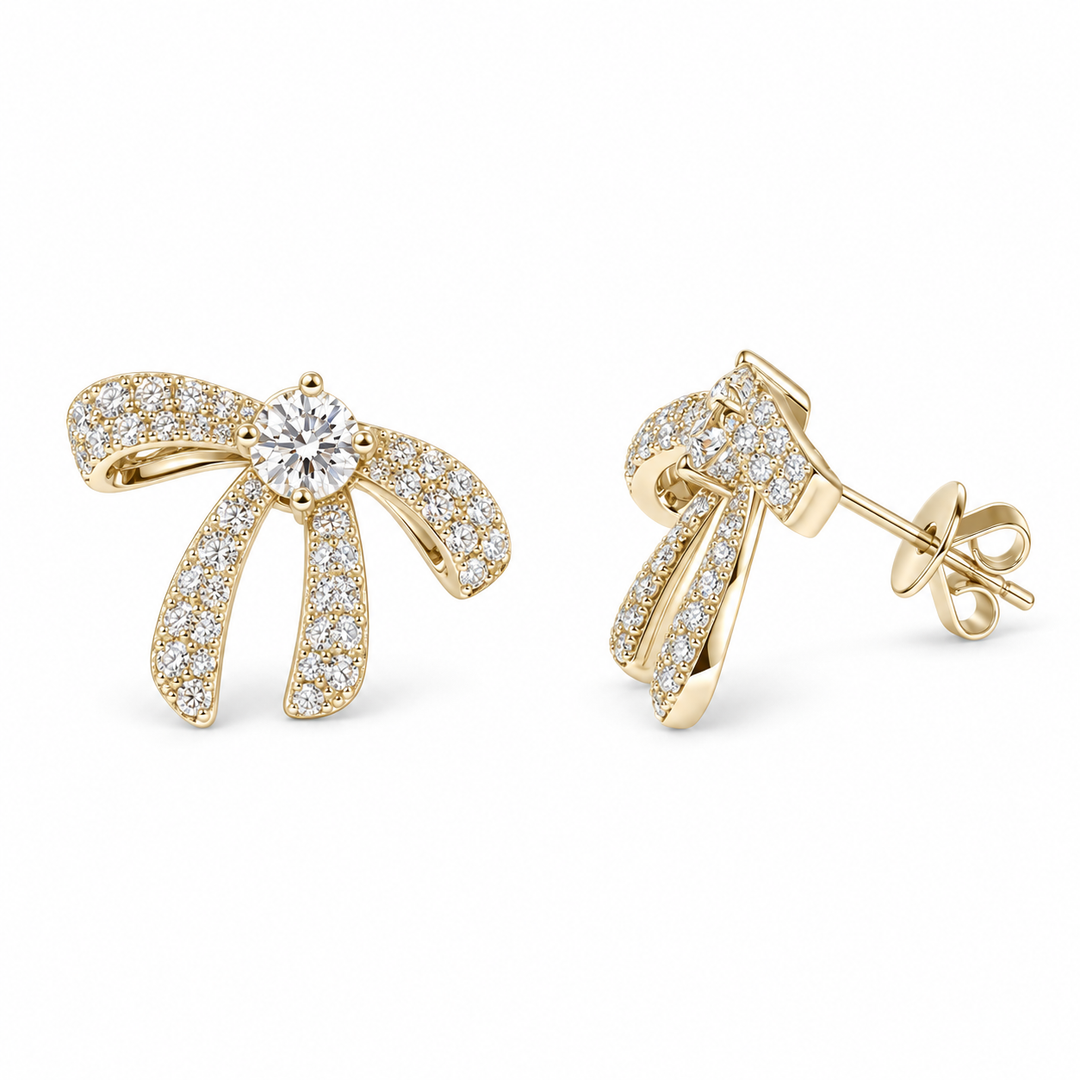 Pavé Ribbon Lab Diamond Earrings in 14K Yellow Gold