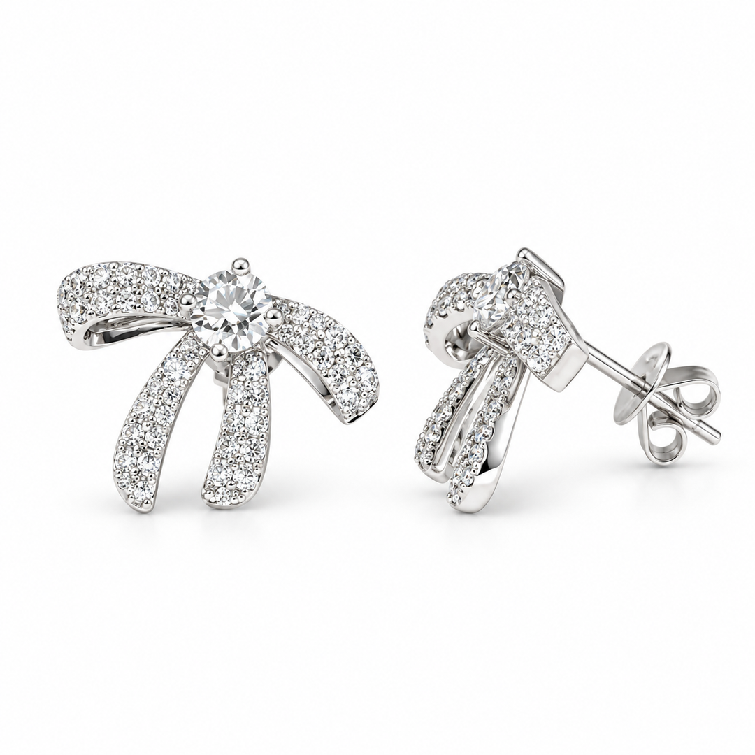 Pavé Ribbon Lab Diamond Earrings in 14K White Gold
