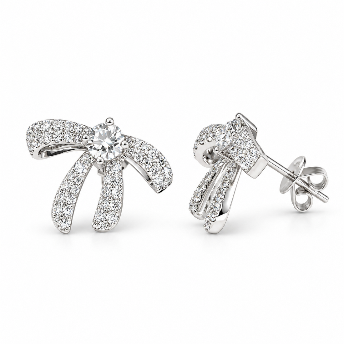 Pavé Ribbon Lab Diamond Earrings in 14K White Gold