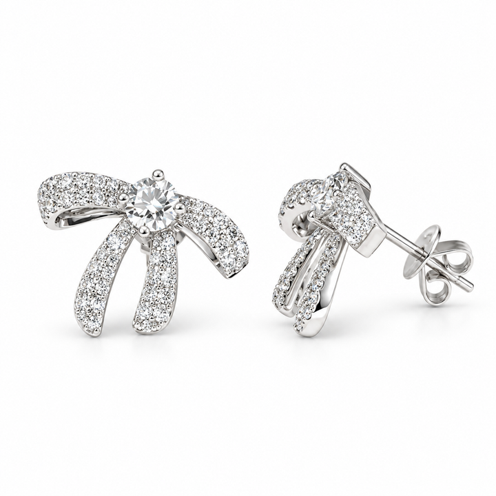 Pavé Ribbon Lab Diamond Earrings in 14K White Gold