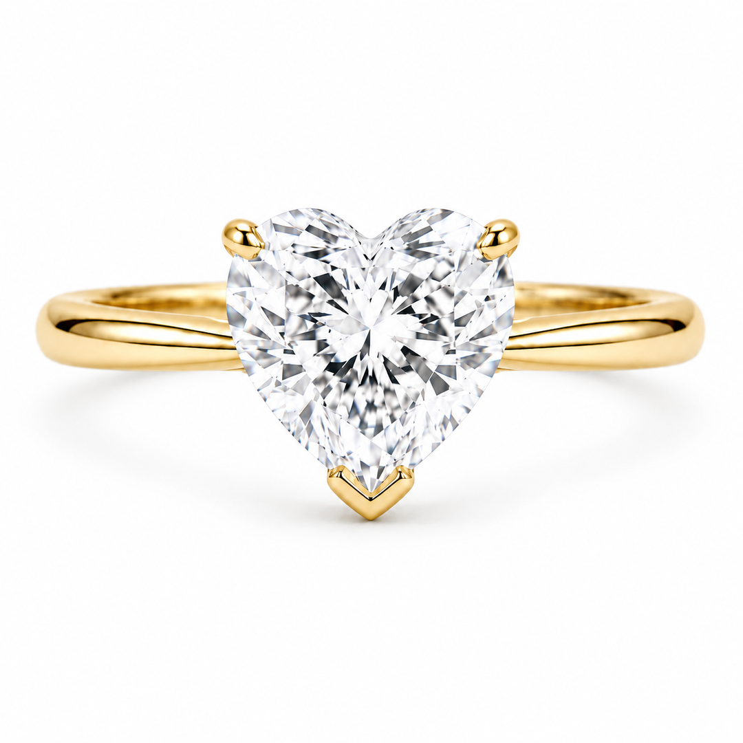 The Heart heart-cut lab diamond solitaire ring in 14K yellow gold, front view on white