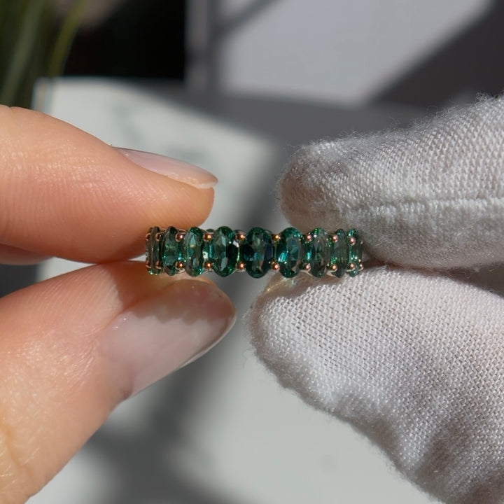Customized™ 4.00ctw Oval Lab-Grown Zambian Emerald Eternity Band Ring in Yellow Gold