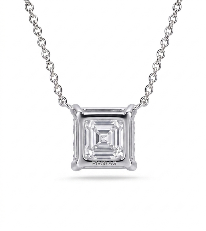 5.5mm, 1ct Asscher Cut Lab Diamond Pendant Necklace in 18K Solid White Gold