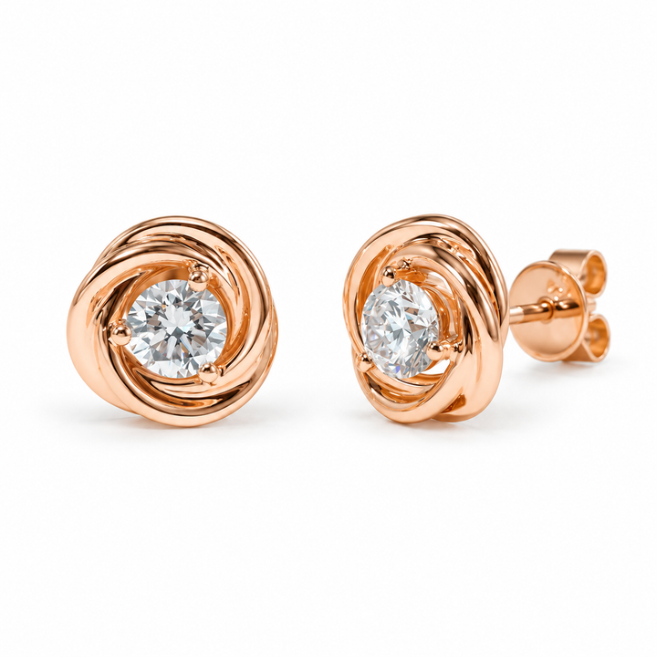 Gold-Framed Round Lab Diamond Stud Earrings in 14K Rose Gold