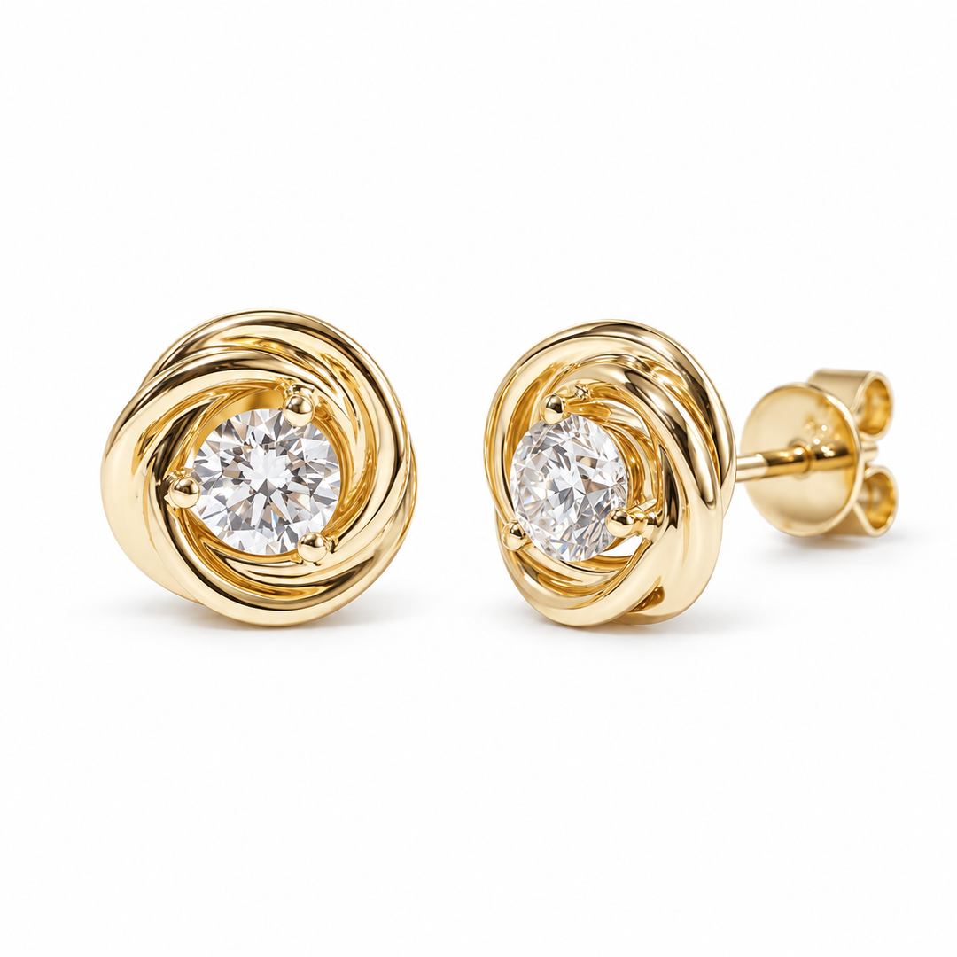 Gold-Framed Round Lab Diamond Stud Earrings in 14K Yellow Gold