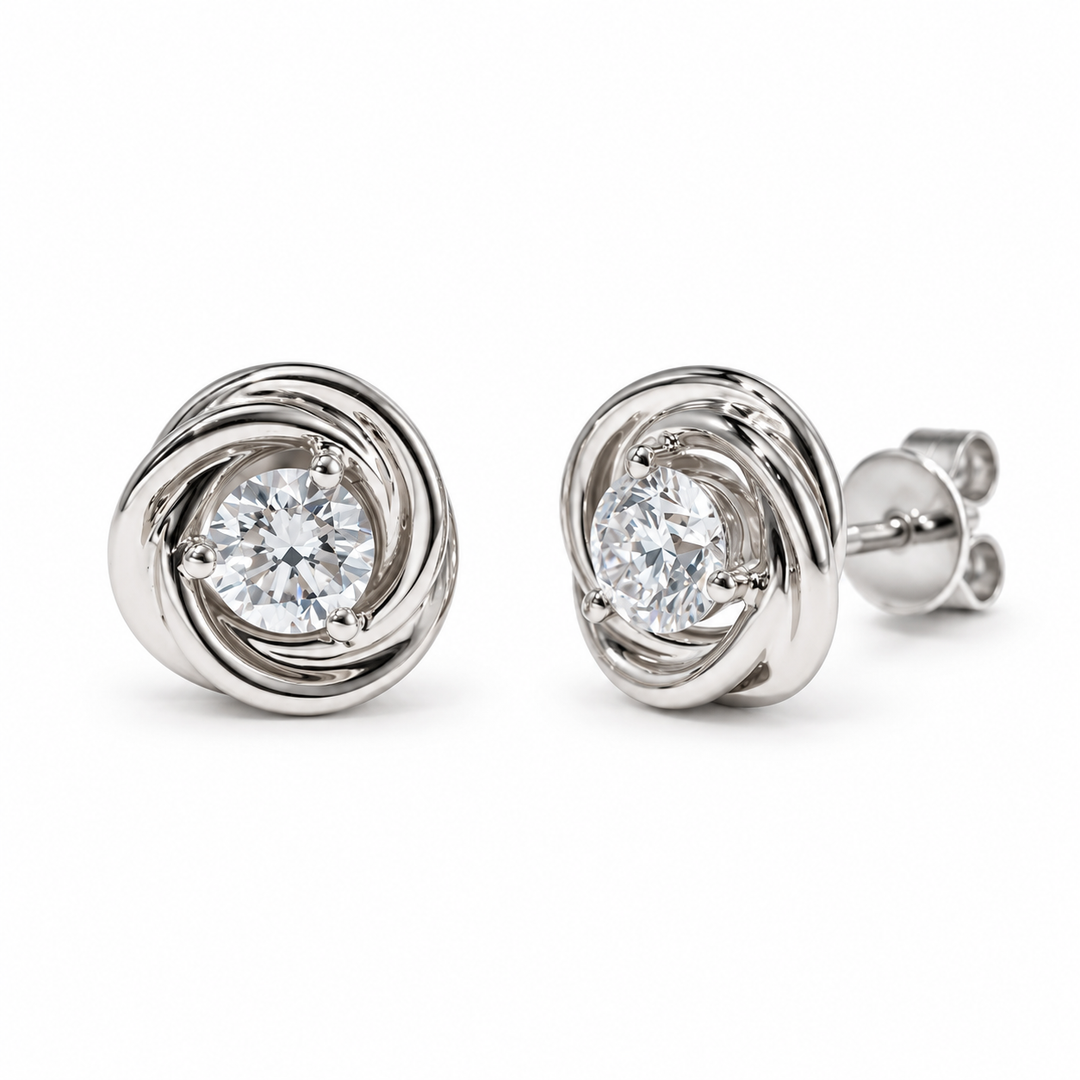 Gold-Framed Round Lab Diamond Stud Earrings in 14K White Gold