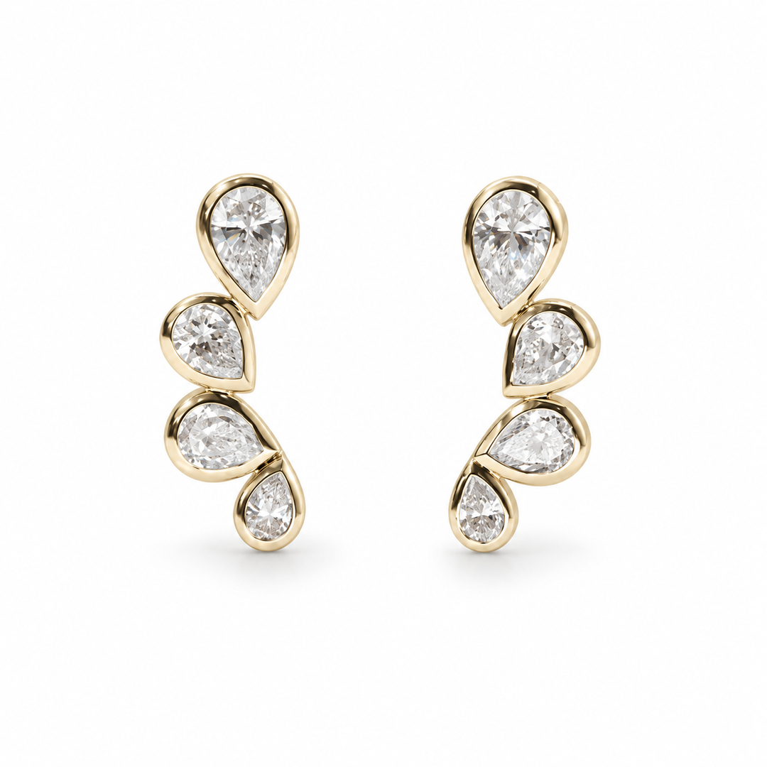 Four-Stone Pear Lab Diamond Earrings in 14K Yellow Gold