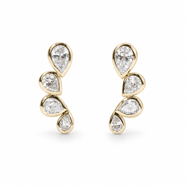 Four-Stone Pear Lab Diamond Earrings in 14K Yellow Gold
