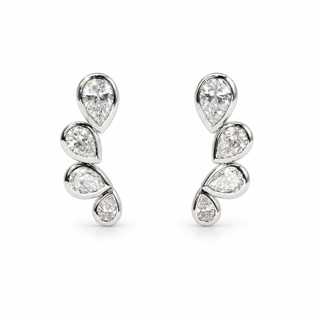 Four-Stone Pear Lab Diamond Earrings in 14K White Gold