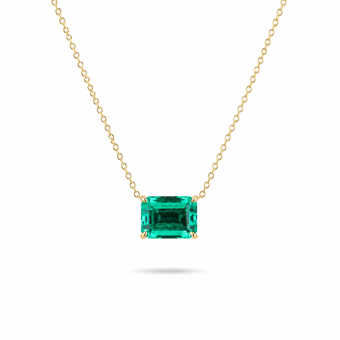 8x10mm, 3.00ct Lab-Grown Colombian Emerald Pendant with Rolo Necklace in 14K Yellow Gold