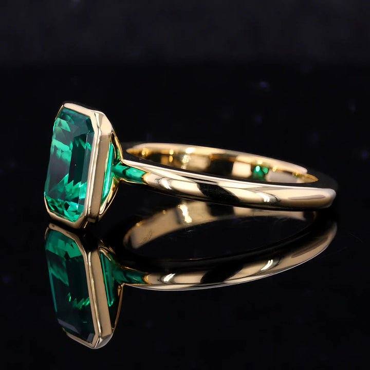 8x12mm, 5.50ct Lab-Grown Zambian Emerald Bezel-Set Ring in 14K Yellow Gold