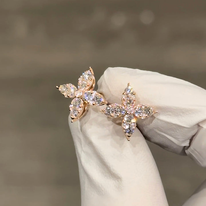 0.90ctw Flower Diamond Earrings in 14K Solid White/Rose Gold