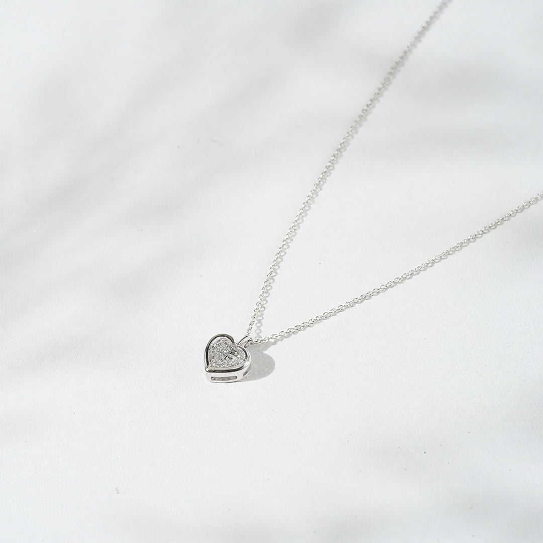1.00ct Heart-Cut Diamond Bezel Pendant Necklace in 18K White Gold (7mm)