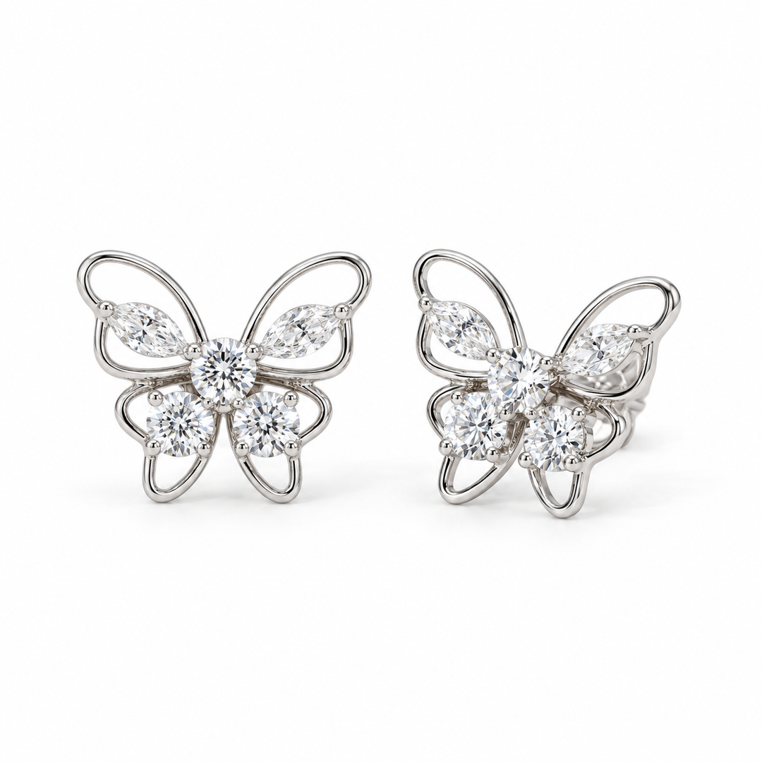 Marquise Butterfly Lab Diamond Earrings in 14K White Gold