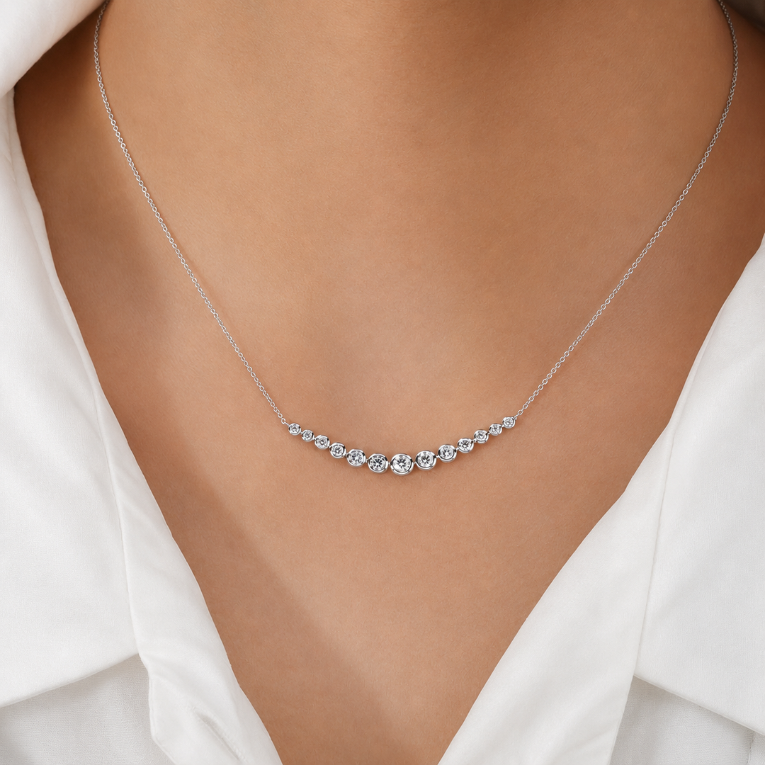 2.2ctw Lab Diamond Graduated Curved Bar Bezel-Set Pendant Necklace