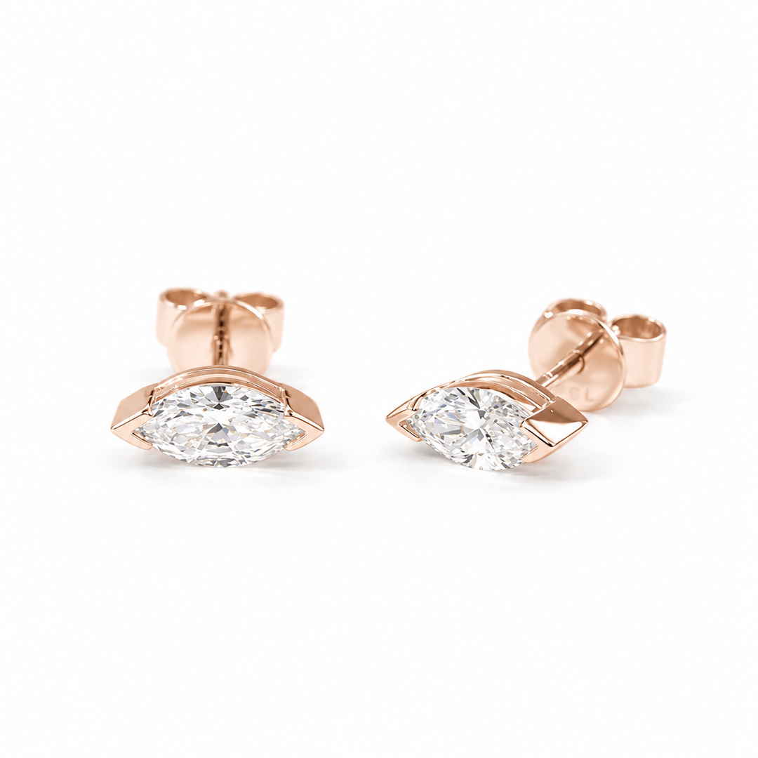 Half-Bezel Marquise Lab Diamond Stud Earrings in 14K Rose Gold