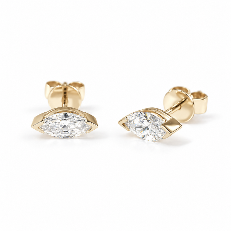 Half-Bezel Marquise Lab Diamond Stud Earrings — 0.65ctw