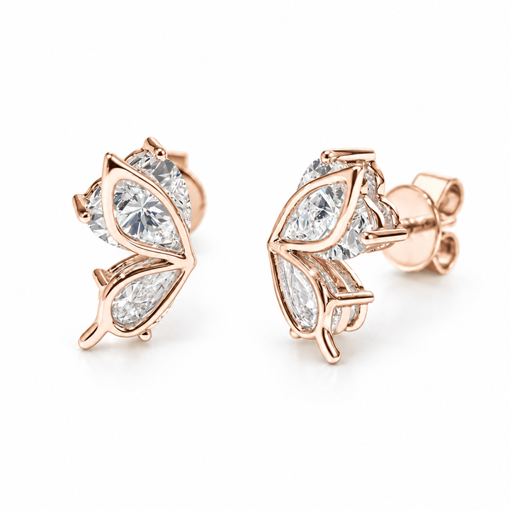 Half-Butterfly Wing Lab Diamond Earrings in 14K Rose Gold