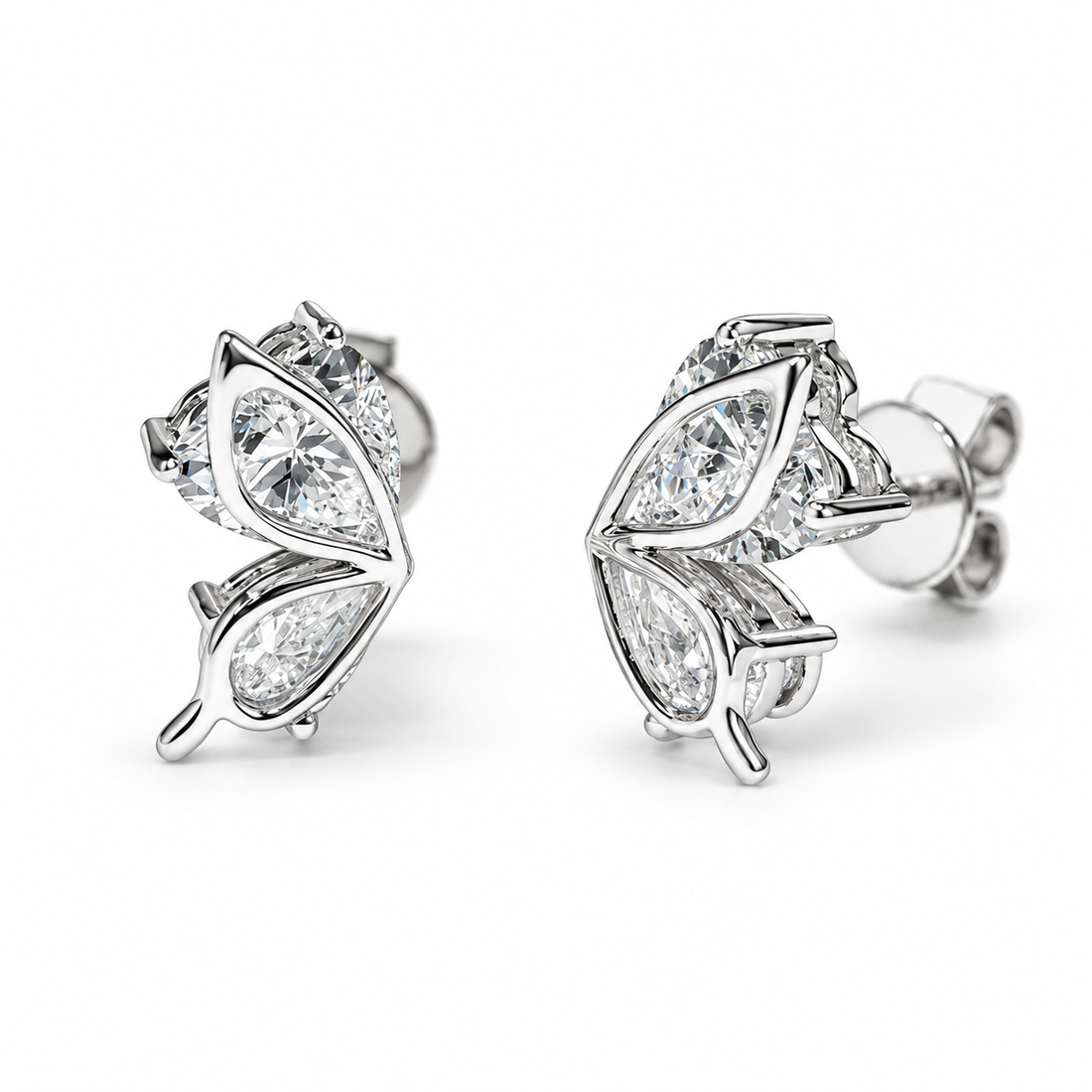 Half-Butterfly Wing Lab Diamond Earrings in 14K White Gold