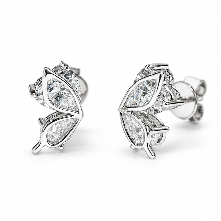 Half-Butterfly Wing Lab Diamond Earrings in 14K White Gold