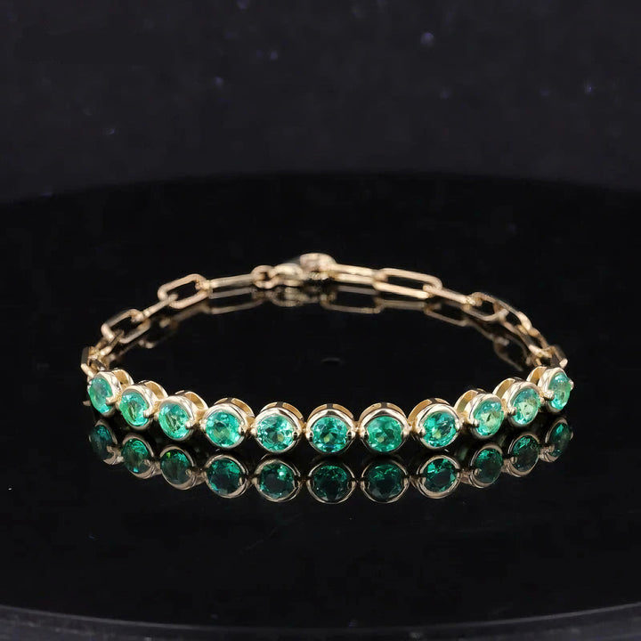 3.5mm, 3.50ctw Lab-Grown Colombian Emerald Charm Half-Tennis Bracelet in 10K Yellow Gold