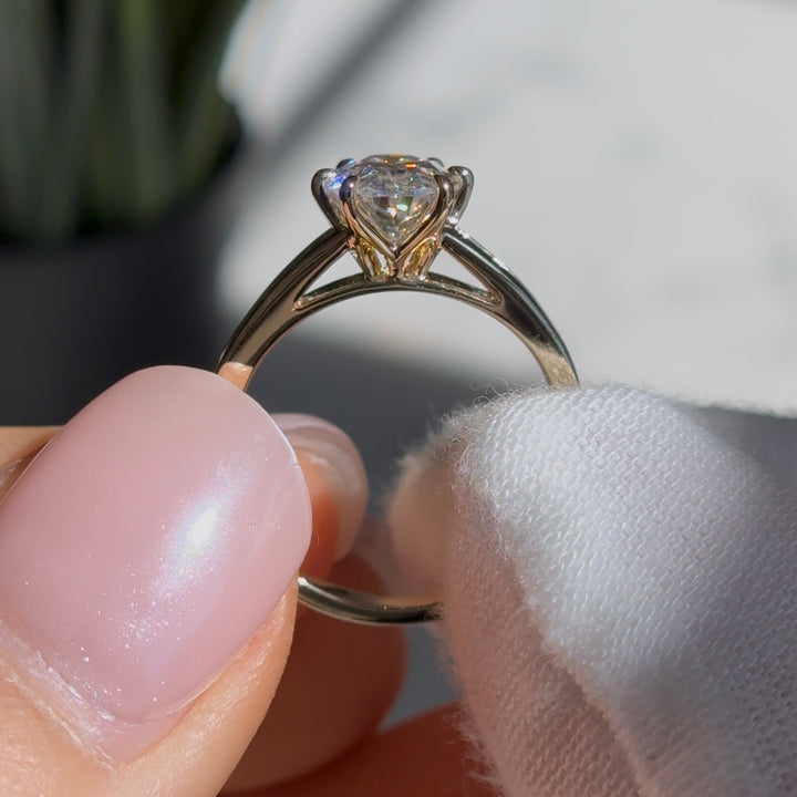 Customized™ 2.50ct Oval Lab-Grown Diamond Ring with Valley-Cathedral Bridge in Yellow Gold