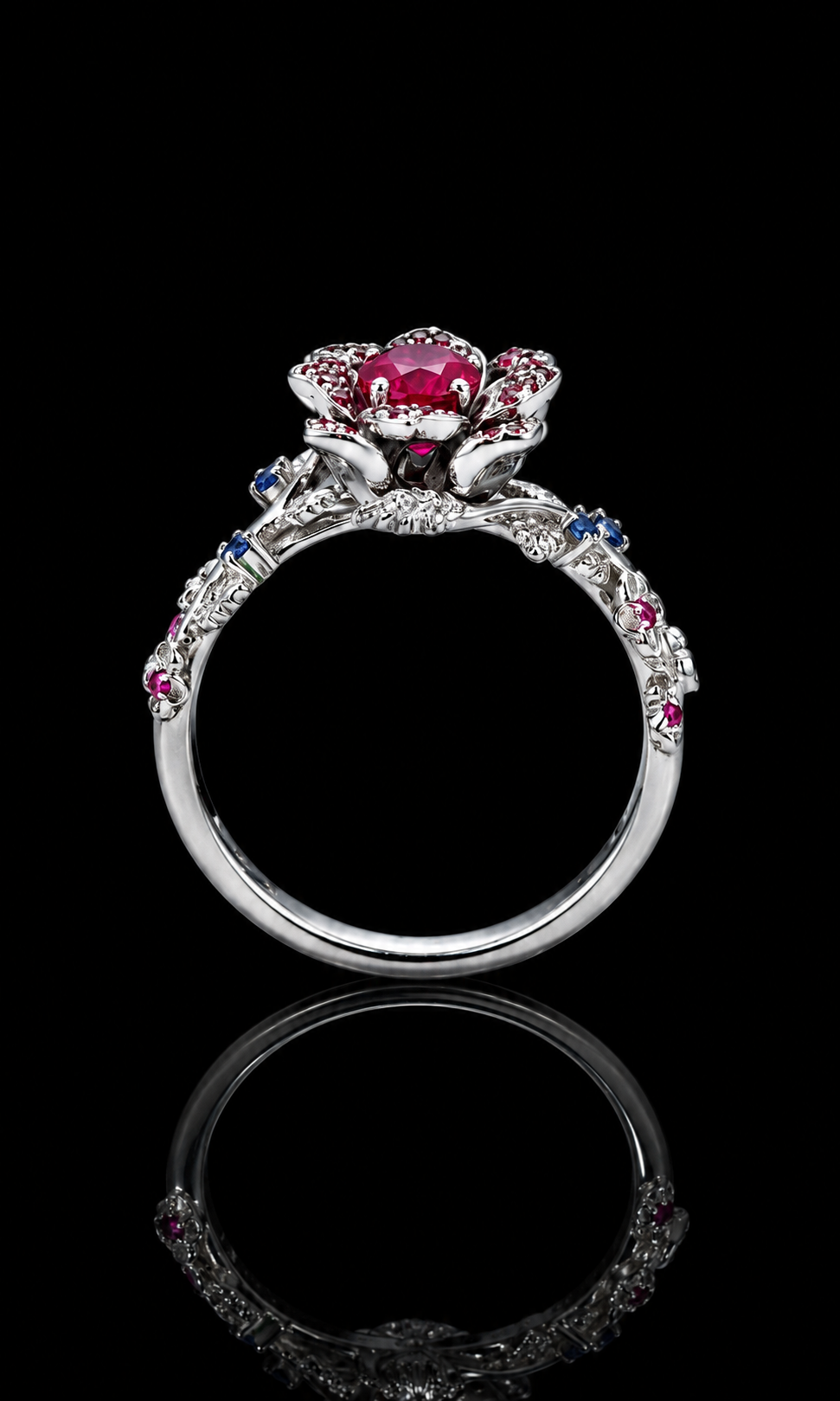 The Roserie — Ruby & Sapphire Rose Flower Ring