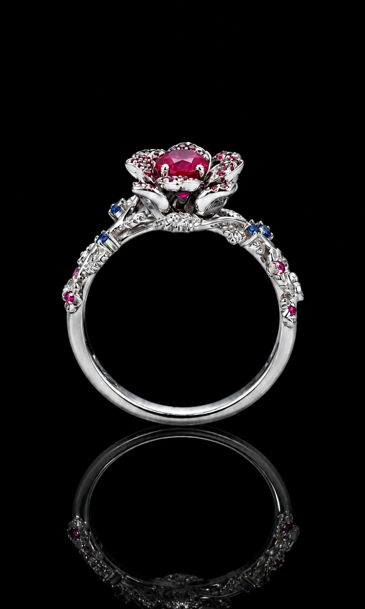 The Roserie — Ruby & Sapphire Rose Flower Ring