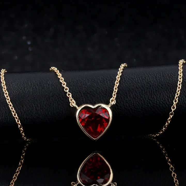 2.50ct Heart Ruby Bezel-Set Pendant Necklace in 14K or 18K Yellow Gold