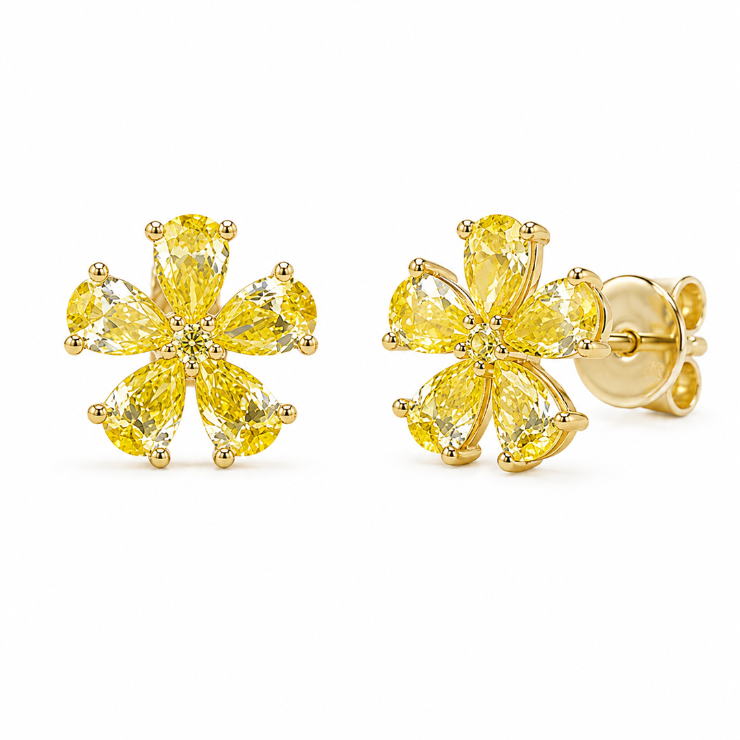 Yellow Diamond Flower Earrings