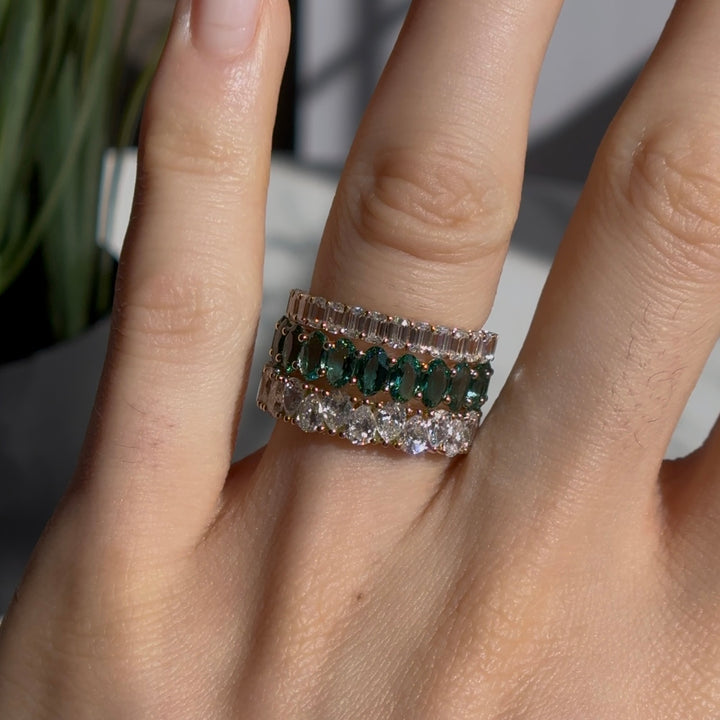Customized™ 4.00ctw Oval Lab-Grown Zambian Emerald Eternity Band Ring in Yellow Gold