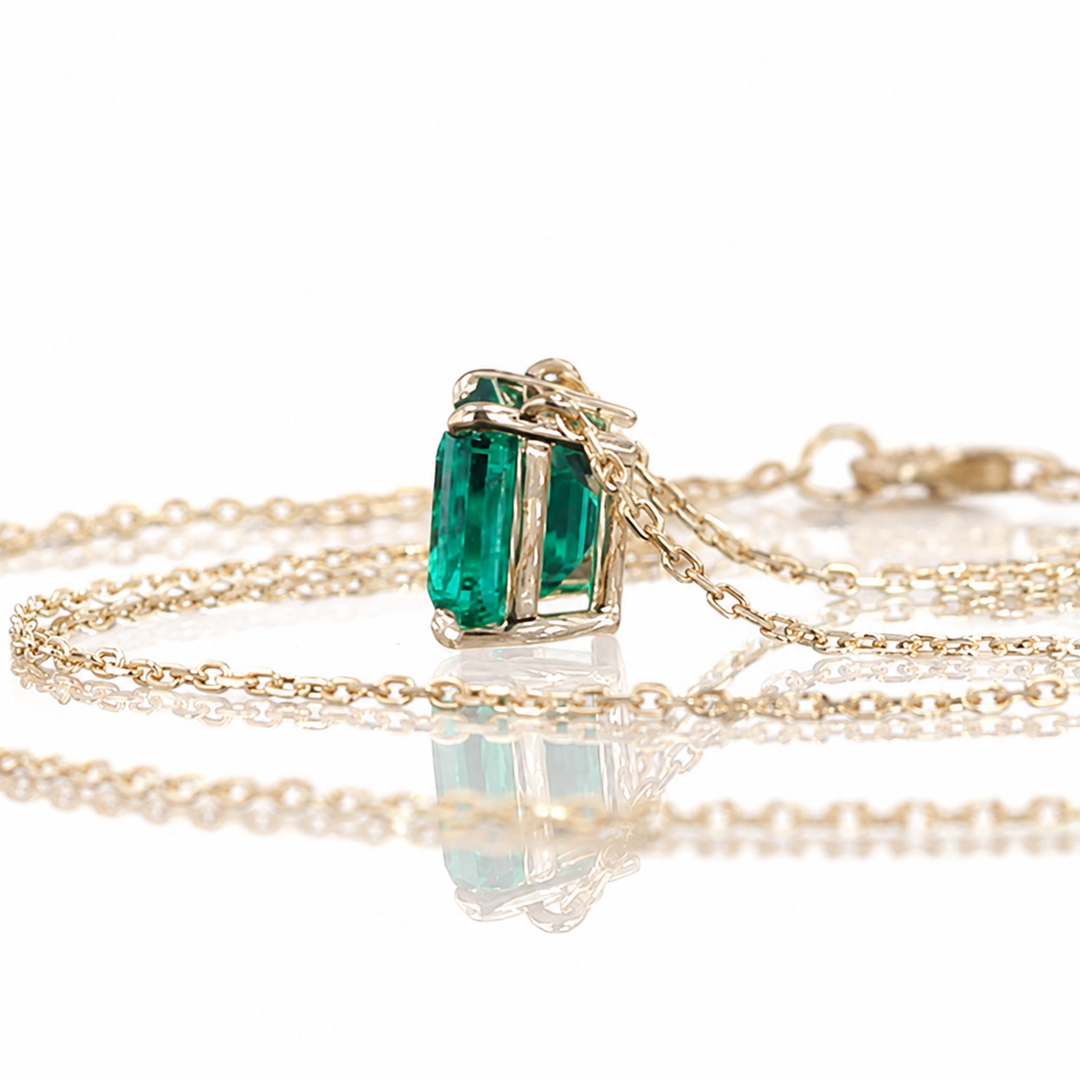 8x10mm, 3.00ct Lab-Grown Colombian Emerald Pendant with Rolo Necklace in 14K Yellow Gold